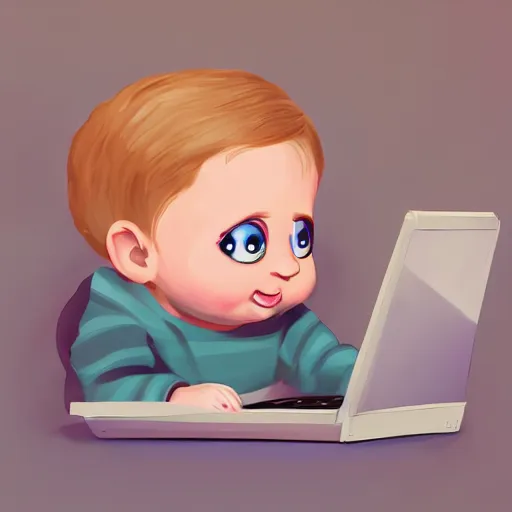 Image similar to The world cutest baby hacking on his laptop, adorable, digital art, trending on artstation