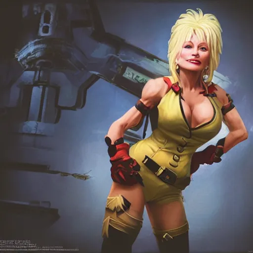 Image similar to dolly parton as cammy street fighter, ultra realistic, concept art, intricate details, highly detailed, photorealistic, octane render, 8 k, unreal engine, art by frank frazetta, simon bisley, brom