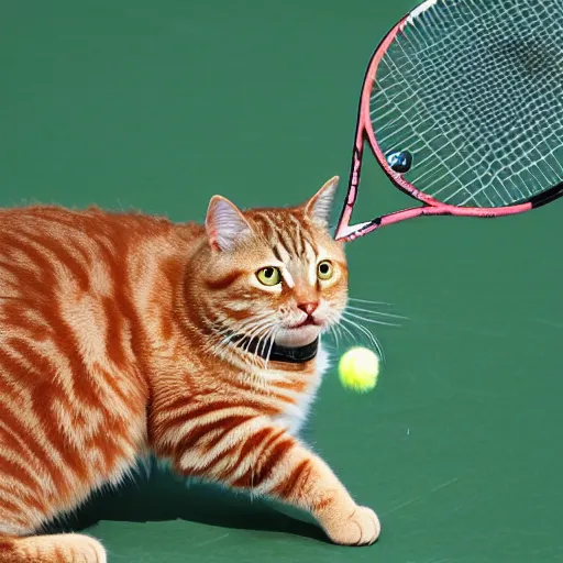 Image similar to Garfield cat playing tennis against a refrigerator