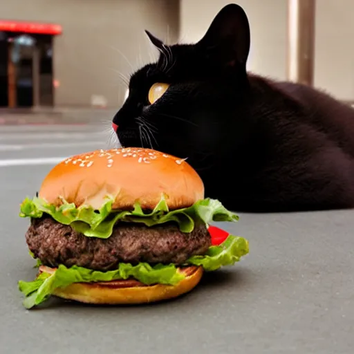 Image similar to anamorphic half cat, half burger