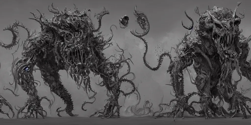 character and lovecraftian creature designs, kim jung | Stable Diffusion