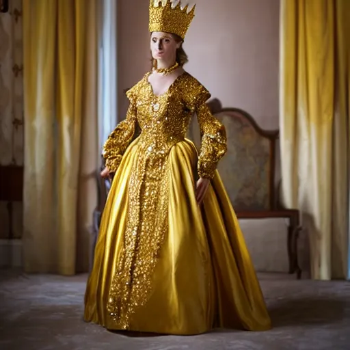 Image similar to a 1 5 years old girl wearing regal clothes and a golden crown