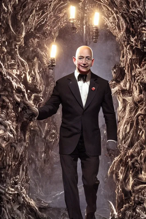 Image similar to jeff bezos as a scary vampire monster, photorealistic, cinematic lighting, highly detailed, very intricate, by guillermo del toro