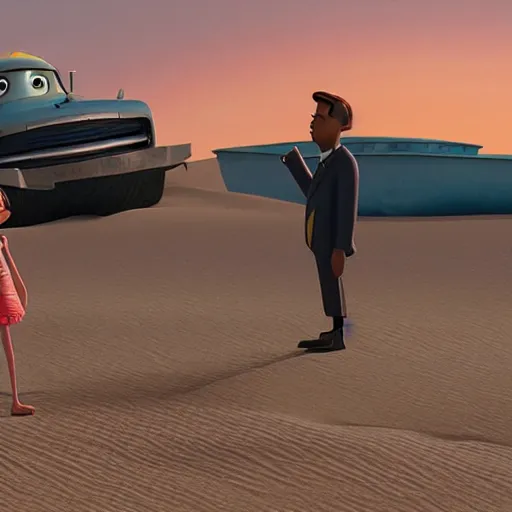 Image similar to still from a pixar movie, martin luther king jr shipwrecked on a desert island