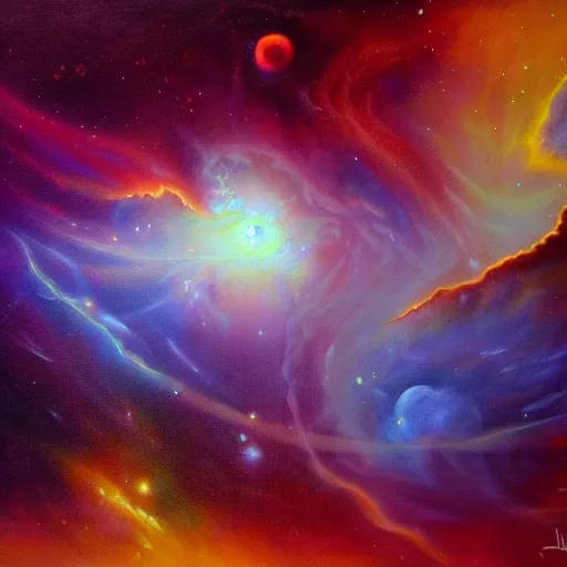 Prompt: A beautiful painting of a nebula Jim Burns