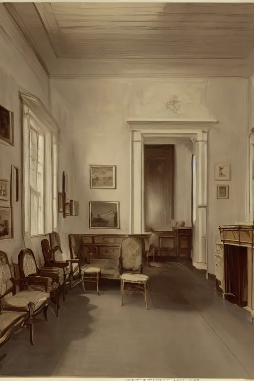 Image similar to victorian clinic interior, clean, matte painting, by Isaac Levitan and Asher Brown Durand