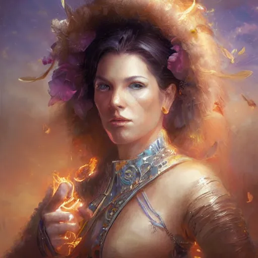 Image similar to portrait of a nervian woman ( 3 5 ) from the the netherlands, an oil painting by ross tran and thomas kincade