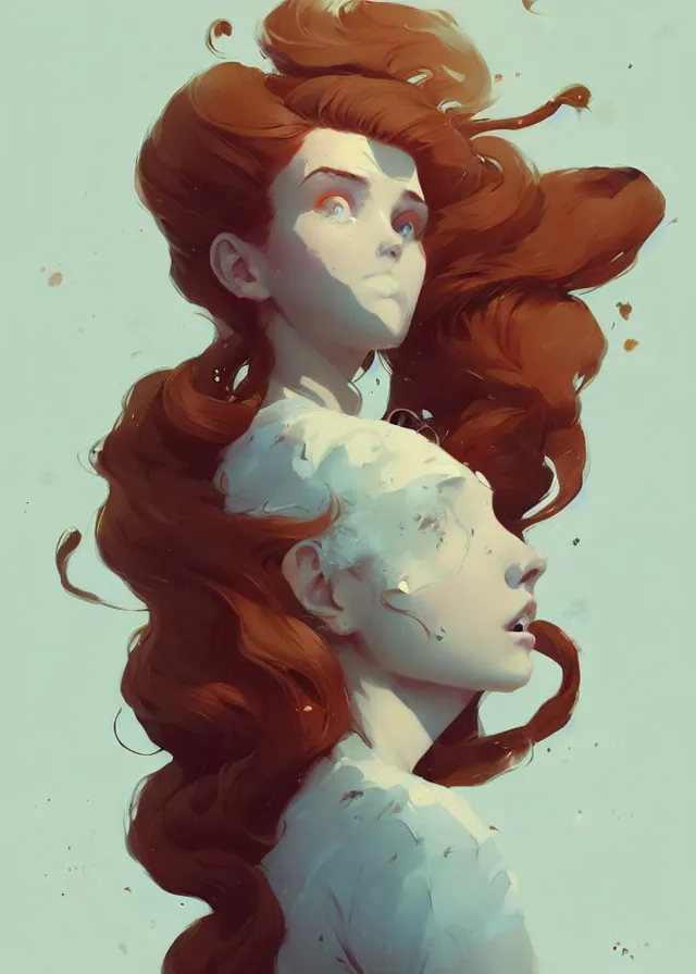 Image similar to beautiful artistic - wave highly detailed full - body portrait female, front facing, long red hair, by atey ghailan, by greg rutkowski, by greg tocchini, by james gilleard, by joe fenton, by kaethe butcher, dynamic lighting, gradient light blue, brown, blonde cream and white color scheme, grunge aesthetic