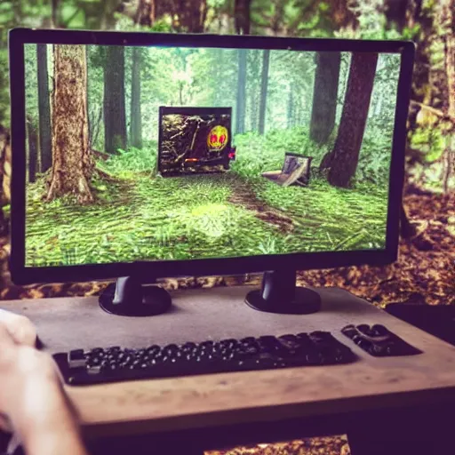 Image similar to gaming setup in forest