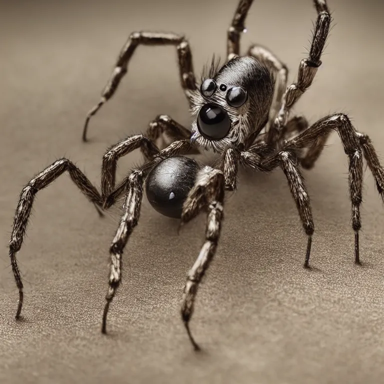 Prompt: a close up of an adorable baby spider robot, dramatic lighting smoke, award winning national geographic nature photography