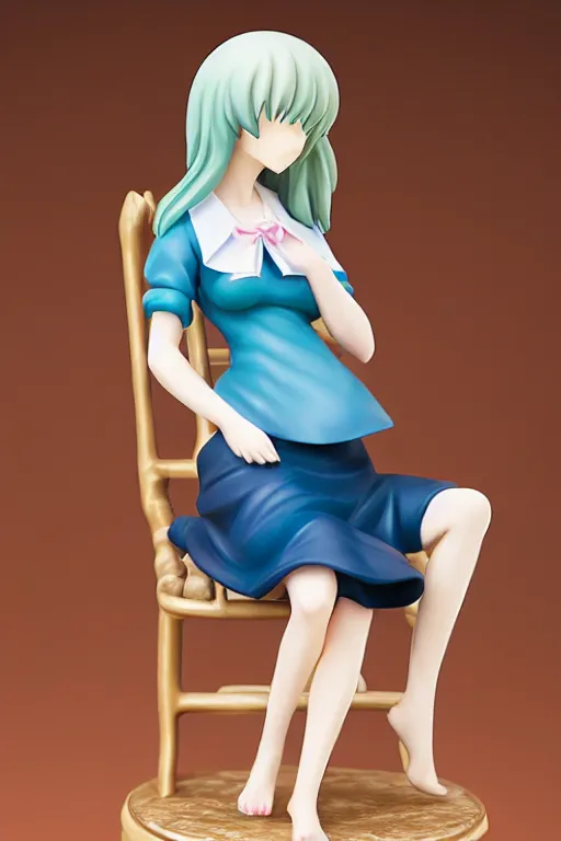 Image similar to figurine of chair wearing an elegant summer blouse, personification, embodiment of concept, symbolization, official store photo, commercial photo, featured on amiami, lovecraftian, 8 k, 8 5 mm, beautiful composition, smooth curves