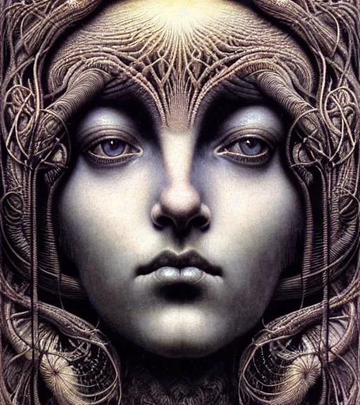 Prompt: detailed realistic beautiful bast goddess face portrait by jean delville, gustave dore, iris van herpen and marco mazzoni, art forms of nature by ernst haeckel, art nouveau, symbolist, visionary, gothic, neo - gothic, pre - raphaelite, fractal lace, intricate alien botanicals, ai biodiversity, surreality, hyperdetailed ultrasharp octane render