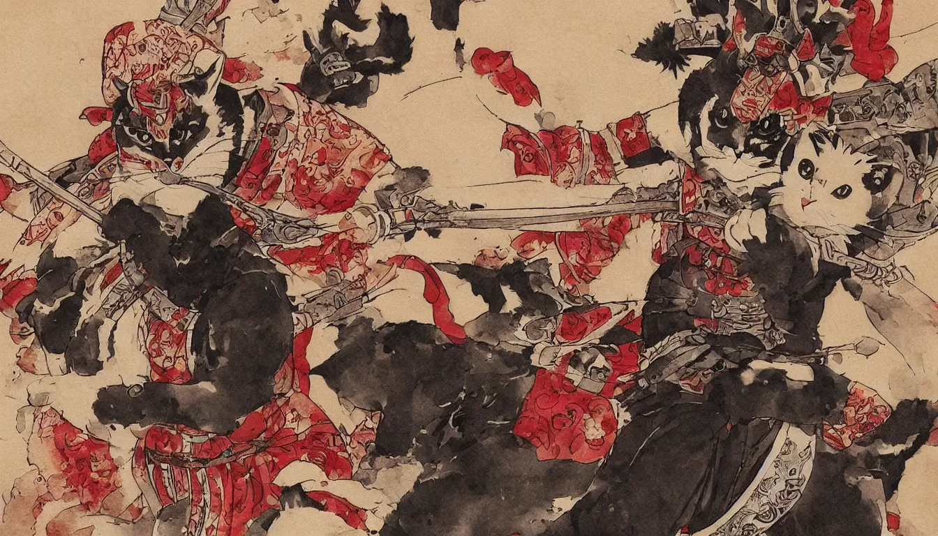 Image similar to a cat dressed as a samurai, epic scene, ultra detail, anime style