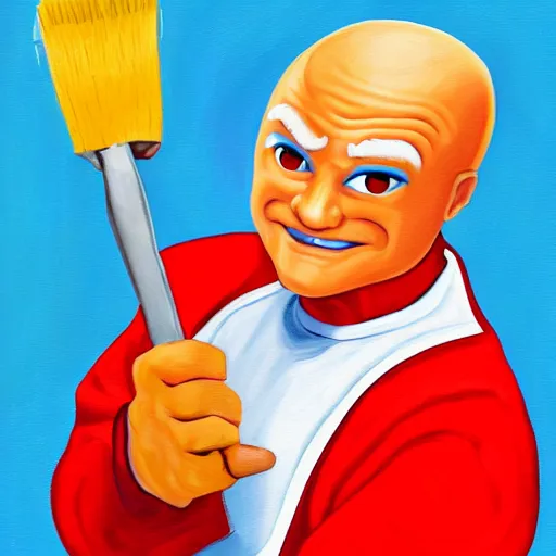 Prompt: painting of mr. clean cosplaying as gigachad on mr. clean magic eraser box