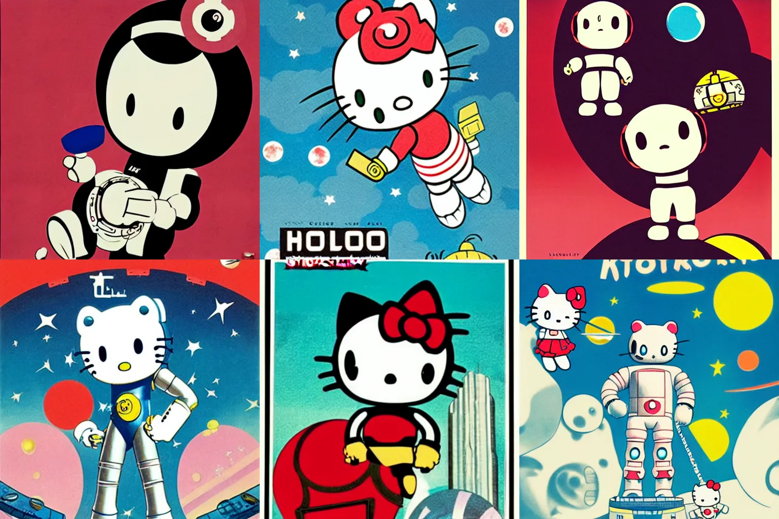 Prompt: criterion collection Poster art for the film Robo Hello Kitty Astro boy goes to Space