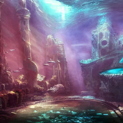 Prompt: an underwater city, atlantis, marine atmosphere, mythology, mystic atmosphere, landscape, ambient, ultra hd, high definiton, ultra realistic, 4 k hd