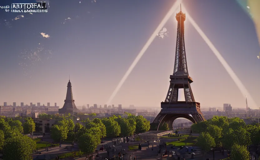 Image similar to photorealistic Eiffel Tower Destroyed. daylight. sunlight. lens flare. light fixtures. 8K. detailed. photorealism. artstation. 25mm f/1.7 ASPH Lens. ultra realistic