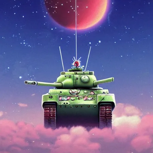Image similar to a beautiful movie still in the style of Studio Ghibli anime showing a tank fighting an Alien from Aliens (1986). Studio Ghibli, trending on artstation, trending on behance