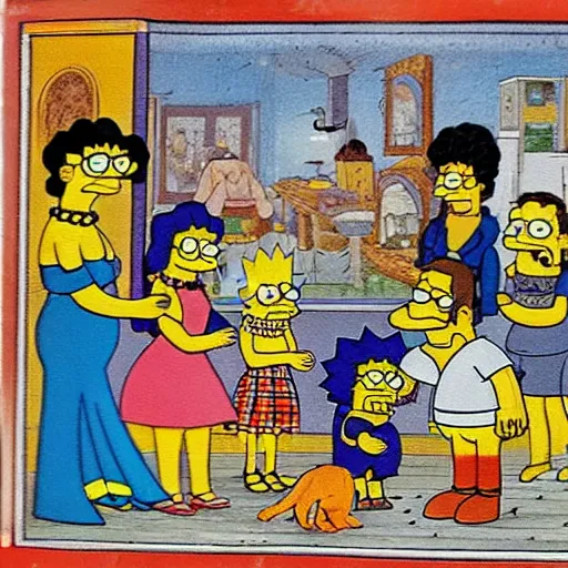 Prompt: a detailed Persian miniature of the Simpsons