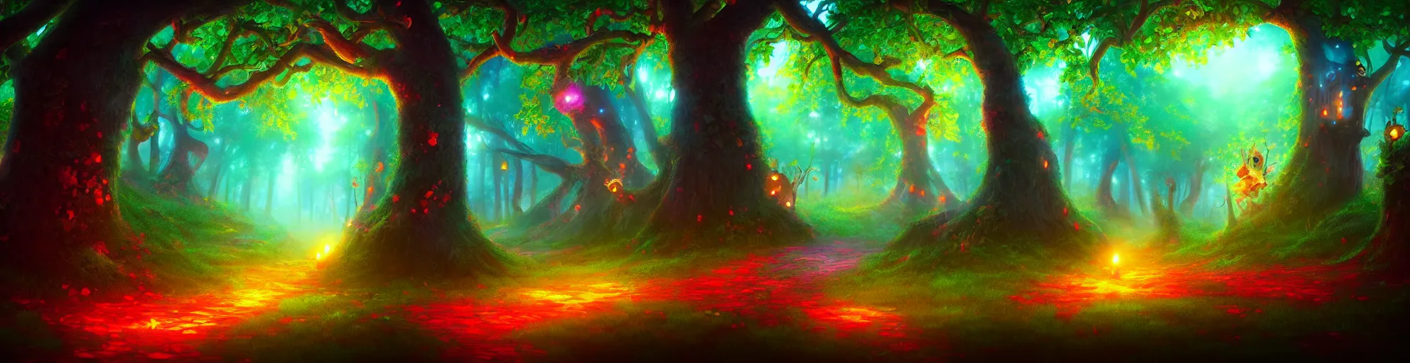 Image similar to enchanted magical forest on magical colorful fire , digital painting , digital art , artstation , devian art , 4k , HD