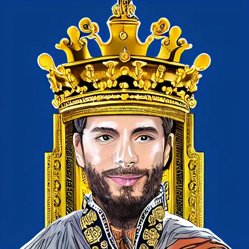 Prompt: king of bitcoin, royalty, portrait, royal portrait, btc, bitcoin logo, crown