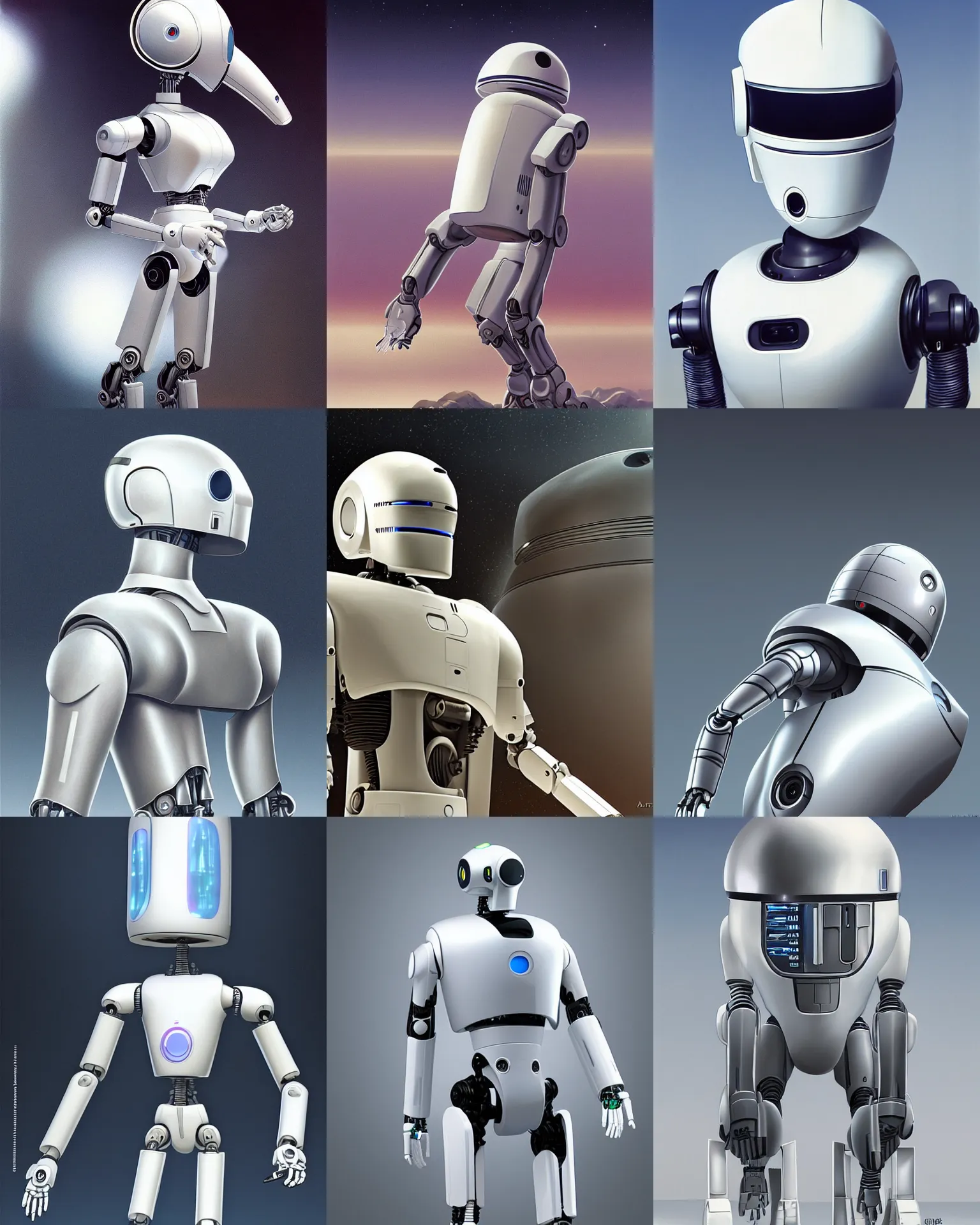 Prompt: faceless robot droid designed by apple, white, sleek, curved, sterile, concept art by artgerm and david a hardy
