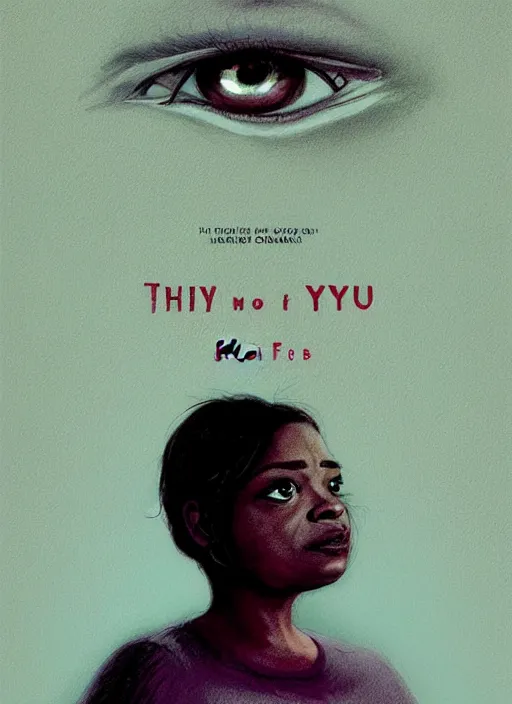 Image similar to psychological thriller I Only Have Eyes For You poster artwork the by Michael Whelan and James Jean, of Octavia Spencer has mysterious man's voice in her head telling her what to do, psychological thriller romance from scene from Twin Peaks, clean, beautifully rendered shaded but simple illustration, nostalgic, domestic, full of details