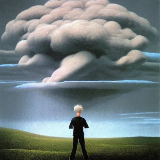 Image similar to killua zoldyck made by zdzisław beksinski, thunderstorms, bolt, 8 k, detailed,