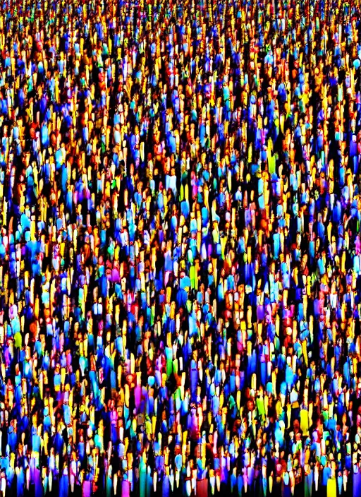 Image similar to group portraits, supercomputer, groups of diverse happy humans hands in the air, above transparent squares, rectangles, large beautiful virtual art, highly detailed, super realistic, perfect lighting pixel sorting