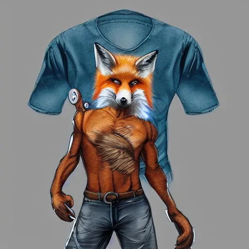 Image similar to A fox wearing a t-shirt and jeans, trending on FurAffinity, energetic, dynamic, digital art, highly detailed, FurAffinity, digital fantasy art, FurAffinity