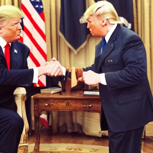 Prompt: donald trump shaking hands with Adolf Hitler, photography, 8k,