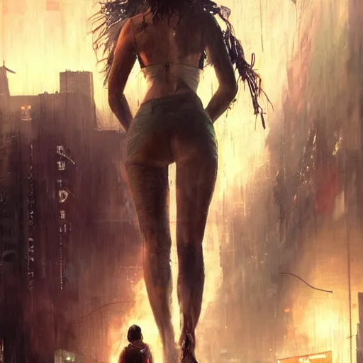 Image similar to bella thorne and megan fox waling, hyperrealistic full figure, bladerunner street, art of elysium by jeremy mann and frank frazetta, fantasy art, photo realistic, dynamic lighting, artstation, full figure poster, volumetric lighting, very detailed face, 4 k, award winning