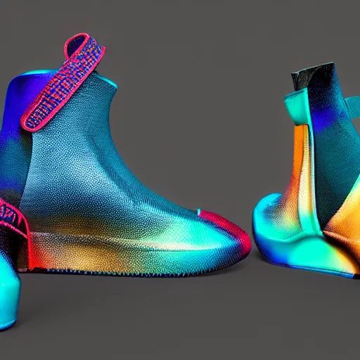 Image similar to photo of futuristic balenciaga and vetements sneakers by felipe pantone and giger and cronenberg, ultra rendered extreme realism and detail, 8 k, pbr, surreal, colorful, direct lighting,