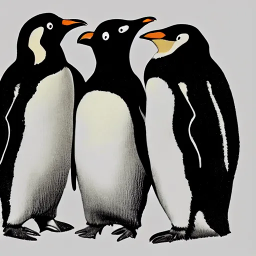 Image similar to penguins drawn by warhol