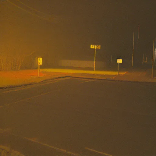 Prompt: low quality cellphone photograph footage of an empty dark suburban neighborhood at night, liminal space, eerie horror mood, chromatic aberration, jpeg artifact