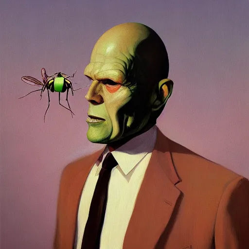 Image similar to Portrait of a man wearing a business suit with an insect head, very coherent, painted by Edward Hopper, Wayne Barlowe, painted by James Gilleard, airbrush, art by JamesJean