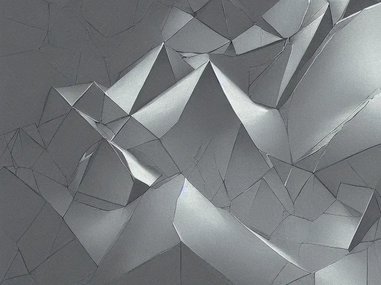 Image similar to a geometric drawing of aluminum foil painted by greg rutkowski and albert bierstadt