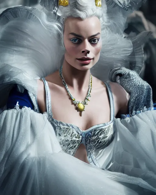 Image similar to Margot Robbie as milady de winter, styling by Tom Eerebout & Sandra Amador, clear makeup, clean hair, dry skin, clear skin, airbrushed, bright eye makeup, warrior body, photo by mario testino, 8k octane render, cinematic, hyper detailed, micro details, insanely detailed, trending on artstation, concept art