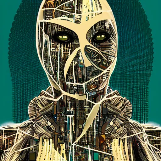 Prompt: a futurist techno - spirit cybernetic mummy, future perfect, award winning digital art