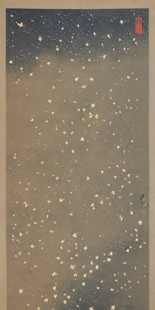 Image similar to traditional east asian painting of space, beautiful stars