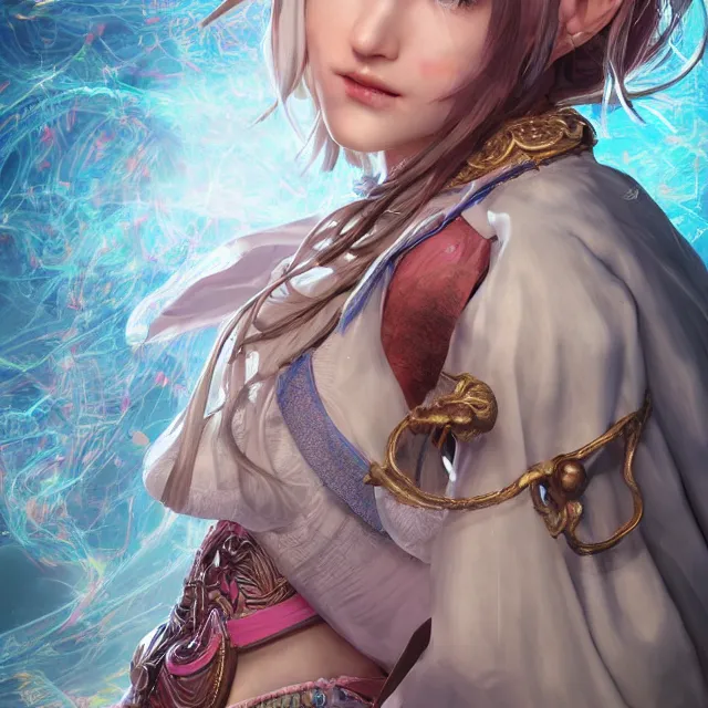 Prompt: studio portrait of neutral good colorful female cleric bard healer as absurdly beautiful, elegant, young skinny gravure idol, ultrafine photorealistic detailed face illustration by kim jung gi, irakli nadar, intricate linework, sharp focus, bright colors, matte, octopath traveler, final fantasy, unreal engine highly rendered, global illumination, radiant light, intricate environment