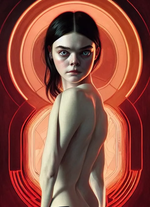 Image similar to symmetry!! portrait of elle fanning in prey, horror, fashion, dark!! intricate, elegant, highly detailed, digital painting, artstation, concept art, smooth, sharp focus, illustration, art by artgerm and frank frazetta and alphonse mucha