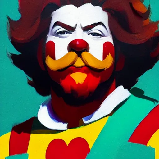 Image similar to greg manchess portrait painting of ronald mcdonald as overwatch character, medium shot, asymmetrical, profile picture, organic painting, sunny day, matte painting, bold shapes, hard edges, street art, trending on artstation, by huang guangjian and gil elvgren and sachin teng