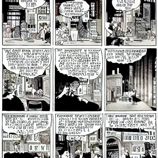 Image similar to a beautiful art installation. let ’ s see how long the rich can eat their money for comic strip by thomas cole, by chris ware desaturated