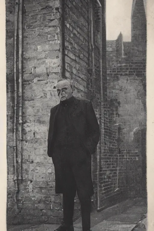 Prompt: portrait of a villain, standing in a gaslit london alleyway