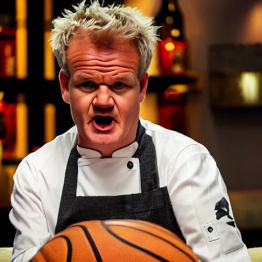 Image similar to angry!! gordon ramsey eating a basketball, tv still