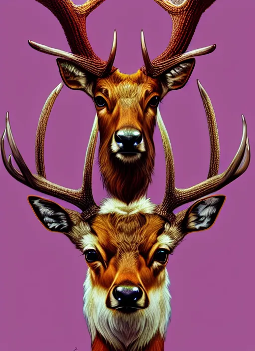 Image similar to symmetry!! portrait of antlered deer wearing a colorful beanie!, ( piercings ), intricate, elegant, highly detailed, digital painting, artstation, concept art, smooth, sharp focus, illustration, art by artgerm and greg rutkowski and alphonse mucha, 8 k