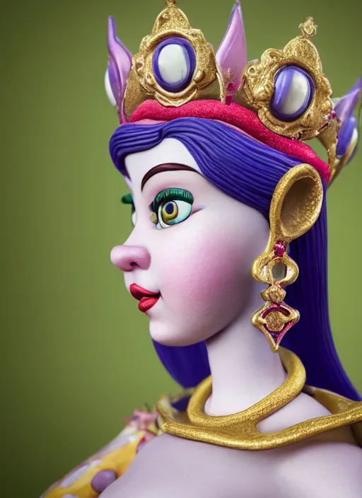 Image similar to closeup face profile portrait of tin toy sylvia sims as a fairytale princess wearing a crown eating cakes, bikini, depth of field, zeiss lens, detailed, symmetrical, centered, fashion photoshoot, by nicoletta ceccoli, mark ryden, lostfish, breathtaking, 8 k resolution, extremely detailed, beautiful, establishing shot, artistic, hyperrealistic, octane render