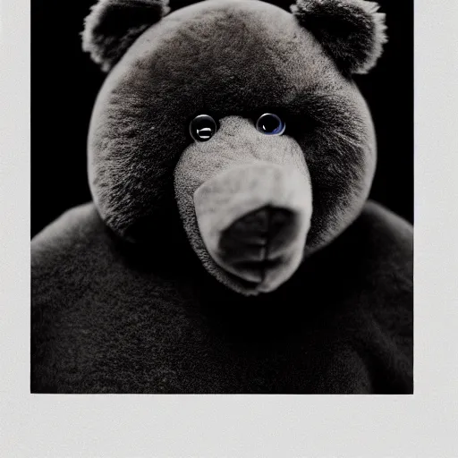 Image similar to a ( ( ( ( ( ( ( ( ( chiaroscuro lighting portrait ) ) ) ) ) ) ) ) ) ) of kanye west dressed as teddy bear mascot, black background, portrait by julia margaret cameron, shallow depth of field, 8 0 mm, f 1. 8