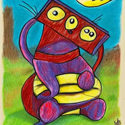 Prompt: a cat boxing with a big worm, cartoony, children's book, pencil drawing, colorful